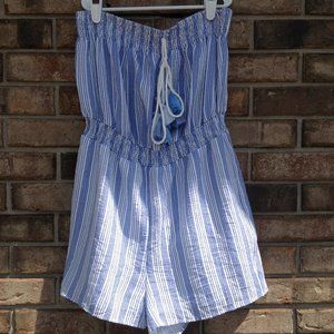 Blue Striped Strapless Romper